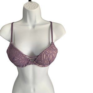 Victoria's Secret Dream Angel Push-Up Bra 32A Lace Lavender Lilac Corset Lacing